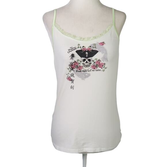 Disney Pirates of the Carribean white graphic lace trim cami tank top S - Picture 1 of 5